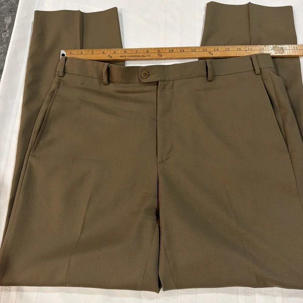 Zanella Mens Dress Pants Size‎ 38 Brown Wool Flat Front Trousers Italy